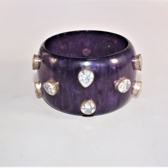 X-Wide Vintage Purple Acrylic Bangle with Silver Inset Crystals - Picture 5 of 5